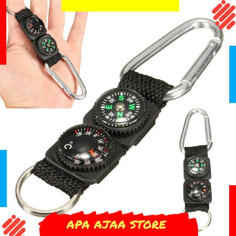 Best Seller ! Mayitr Gantungan Kunci 3 in 1 Kompas Termometer Carabiner Key Ring