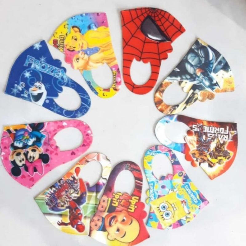 Masker Scuba Karakter Anak Motif Kartun Printing Lucu Masker Sekolah Scuba SD | SMP | SMA