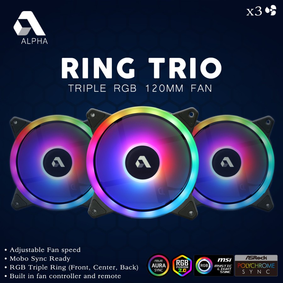FAN Alpha Ring Trio RGB Fan Case 12cm 3Pack TripleRing+Controler+Sync