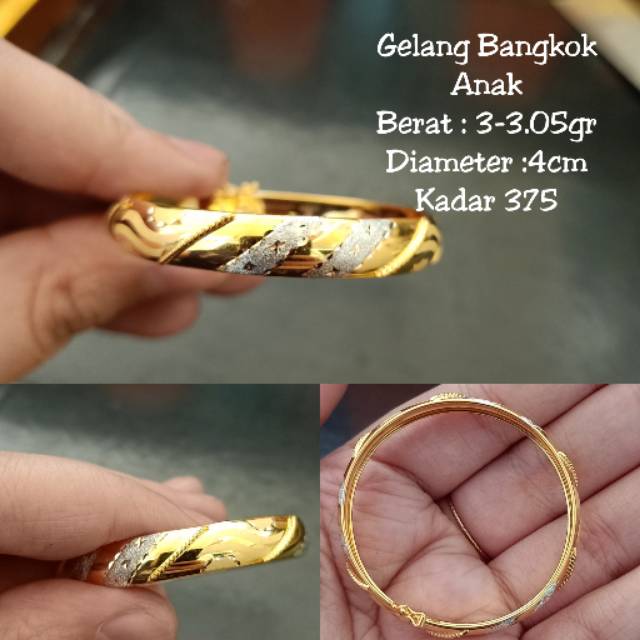 Gelang Emas Model Bangkok Untuk Anak Berat 3-3.05gr Kadar 375