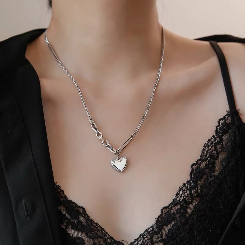 YEEZII Kalung Rantai Choker Liontin Hati Warna Silver Untuk Wanita