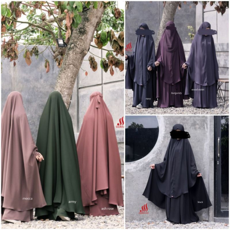 NOURA BY SIDRA Warna Burgundy size XXL Gamis Set Khimar Syari Noura Sidra.co Gamis Bahan Fursan
