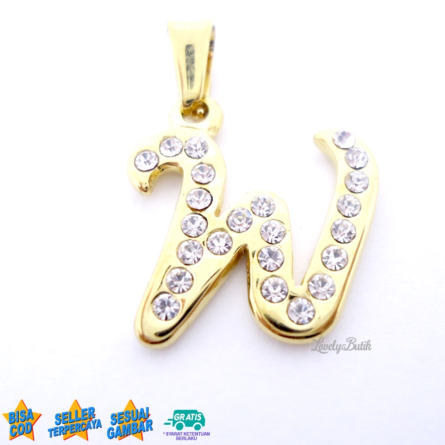 Lovelybutik - Liontin Titanium Anti Karat Liontin Huruf W Klasik Silver Gold