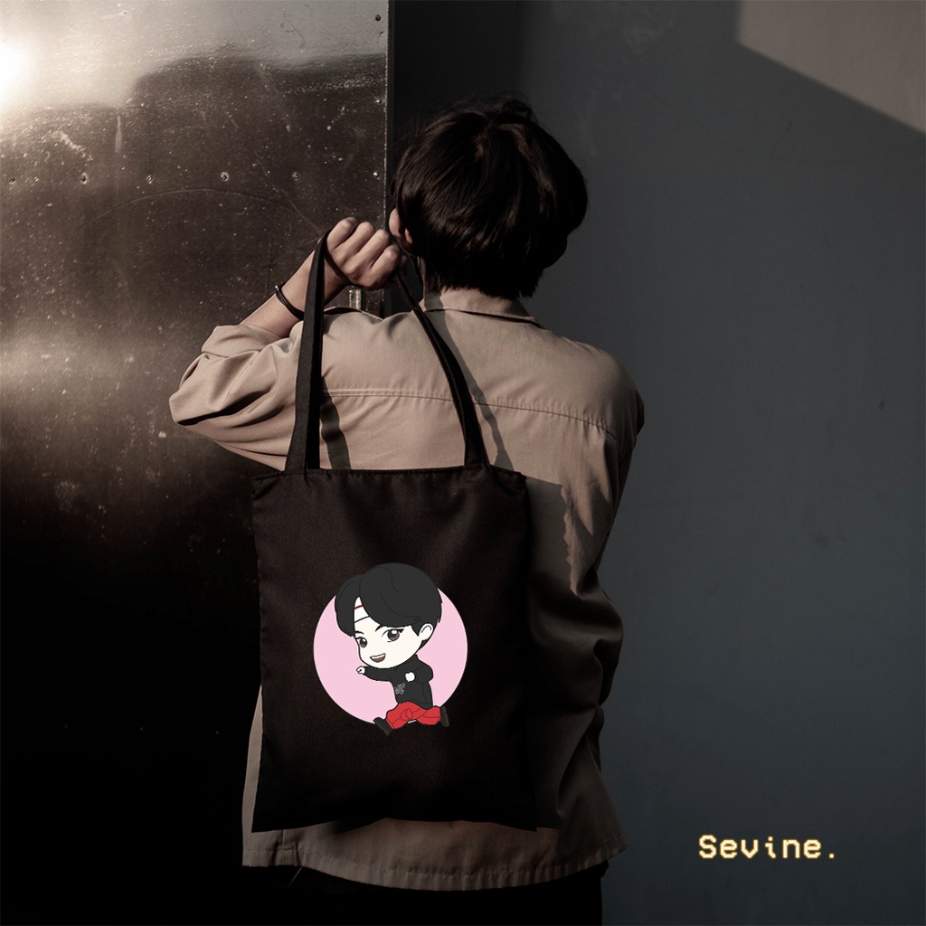 Sevine Totebag Tas Wanita Tote bag Resleting Korean Style DTF Black Series - CH6