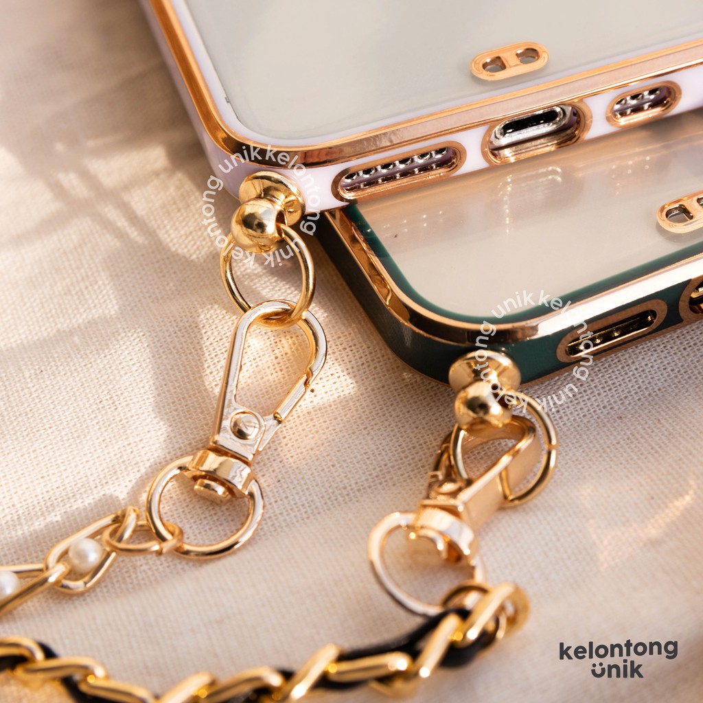 (Seri 2) For iPhone - Anti Crack Gold Plating Lanyard Rantai Case/ Sling Case Tali