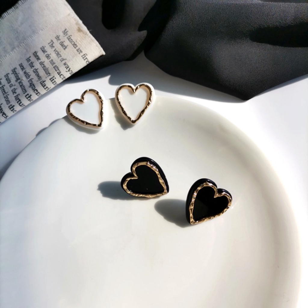 Hu Hu Hu Hu Hu Alat Bantu Pasang Kacamata♡ 1 Pasang Anting Stud Enamel Bentuk Hati Untuk Wanita