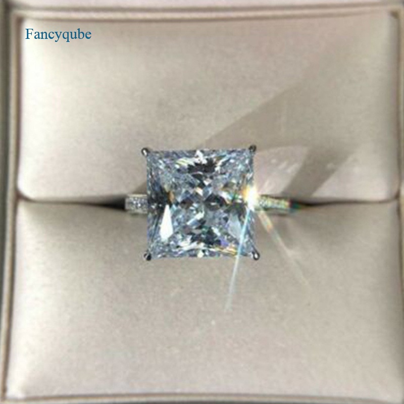 Fancyqube Cincin Kristal Cubic Zirconia Bentuk Persegi Besar Untuk Wanita