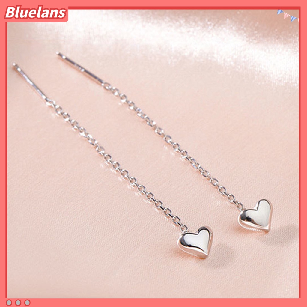 1 Pasang Anting Rumbai Panjang Desain Hati Kecil Ringan Untuk Wanita