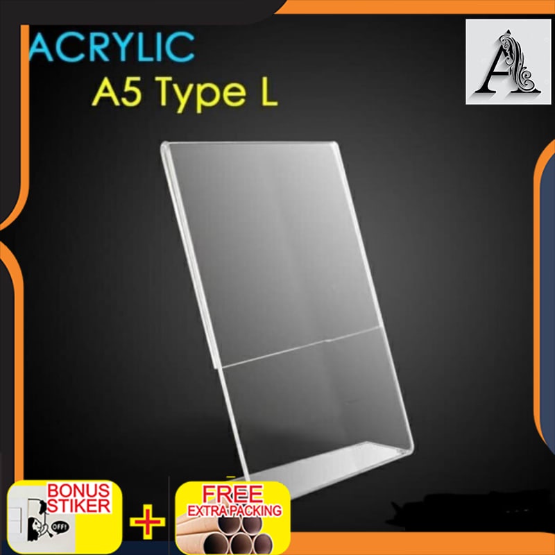 Terlaris Display brosur akrilik A5 / Acrylic menu Type L