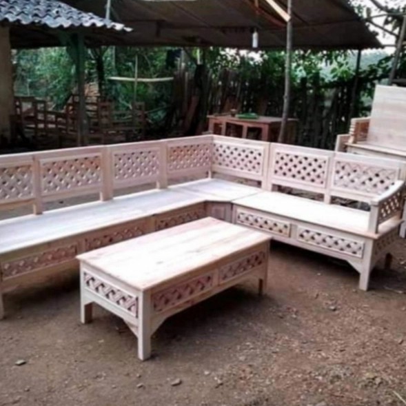Kursi Tamu Sudut Kayu Mahoni Furniture Lancar Mebel Jepara