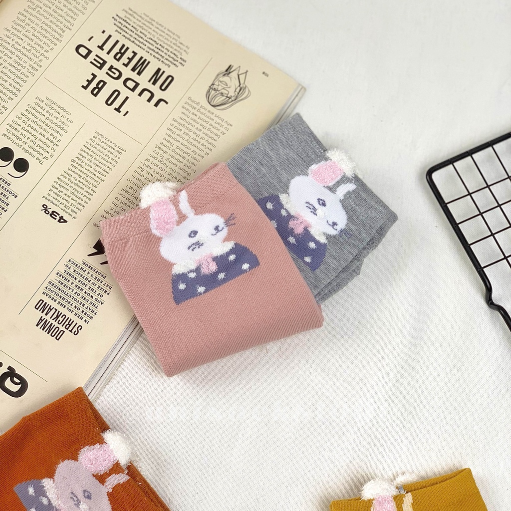 Import Kaos kaki pendek cewe wanita motif tebal lucu karakter pendek woman socks ankle sock tebal bermotif kualitas premium-RABBIT C1