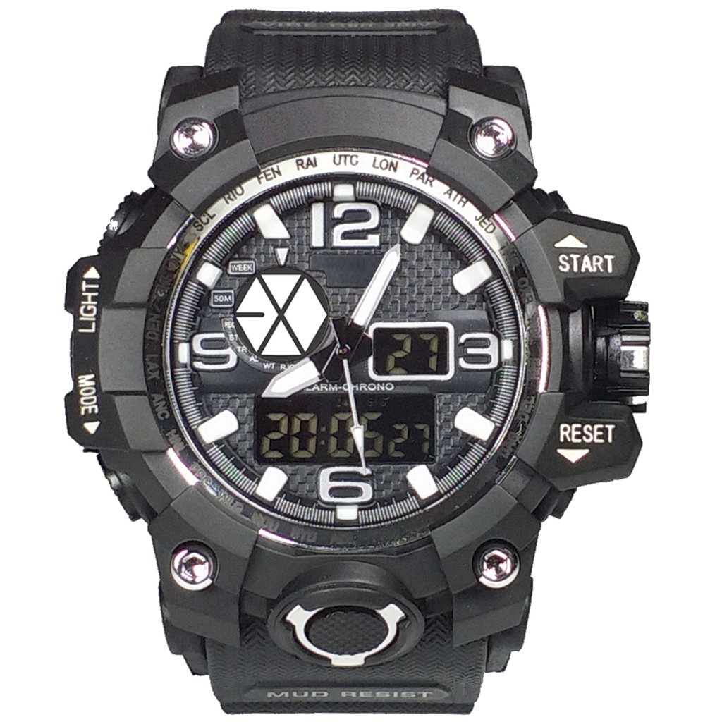 (Istimewa Bossque) Jam Kpop LOGO EXO Double Time List Putih (Exclusive)