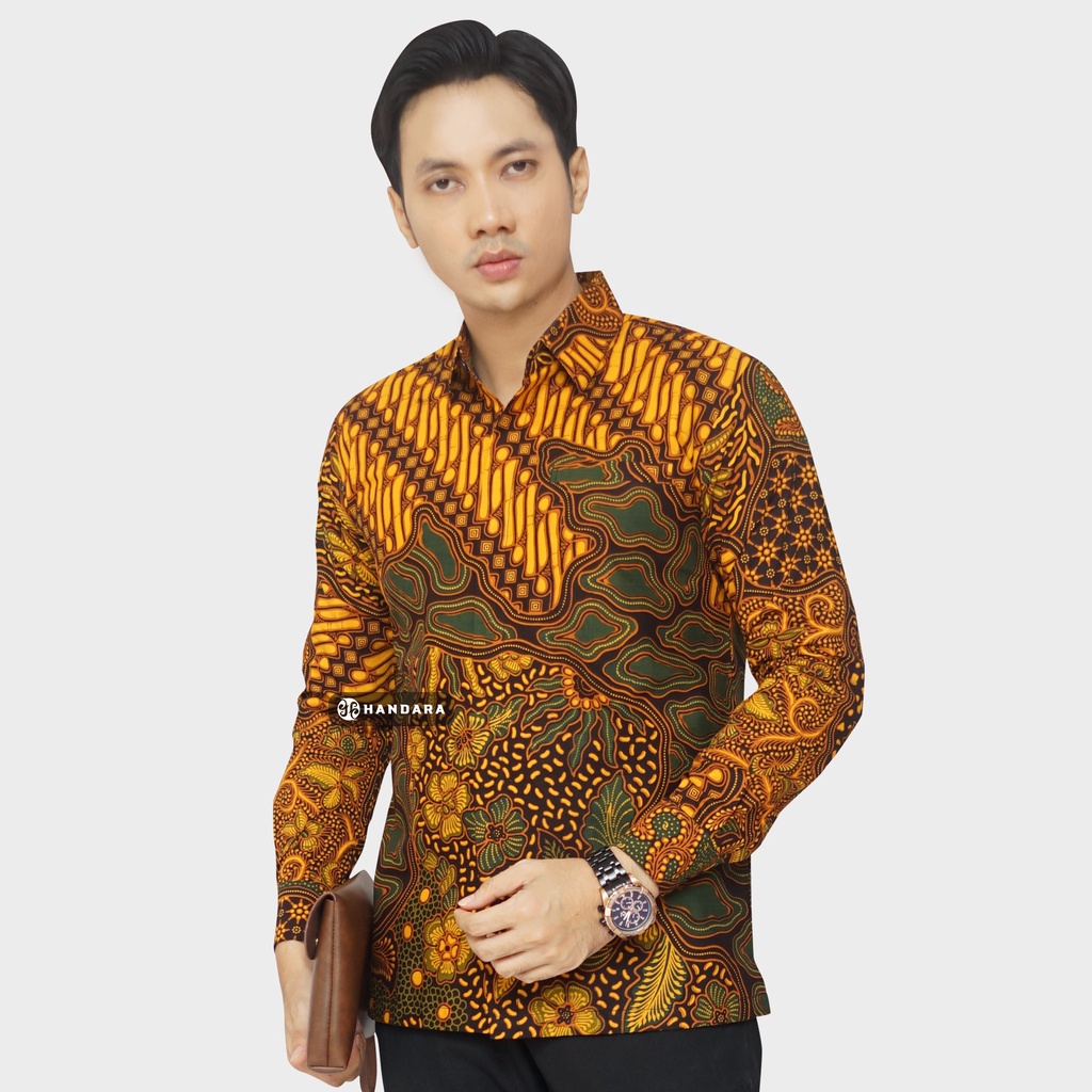 Baju Kemeja Batik Pria Lengan Panjang Slim Fit Premium Modern Full Furing Katun Halus Original Handara Motif Prabowo HB-283