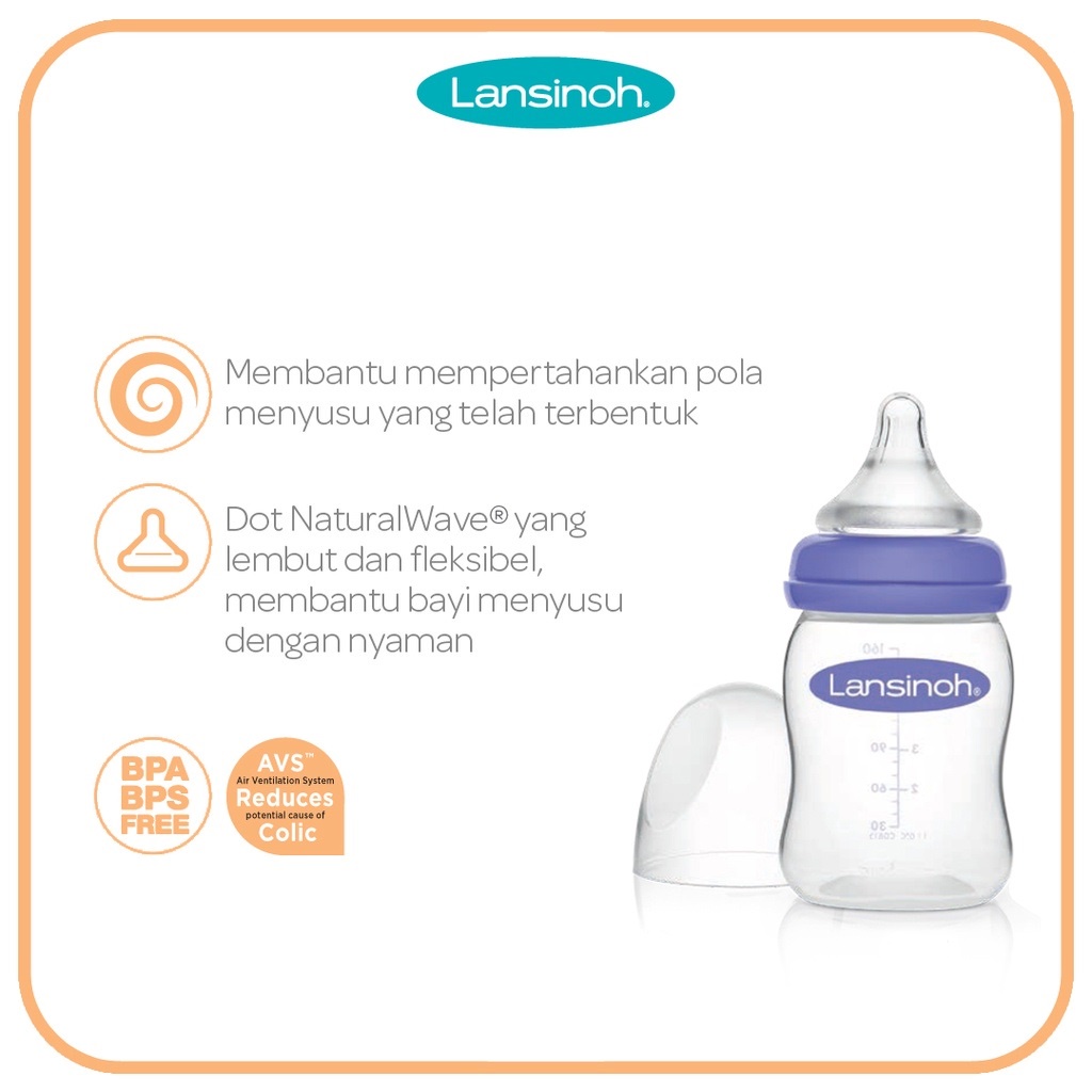 Lansinoh Feeding Bottle With NaturalWave® Teat Botol Susu Bayi 160ml