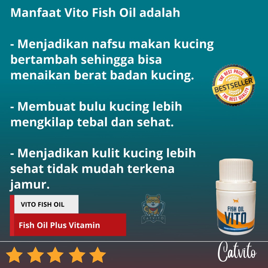 Vito Fish Oil Minyak ikan dengan Vitamin A D Untuk Meningkatkan Nafsu Makan dan Bulu Kucing Sehat