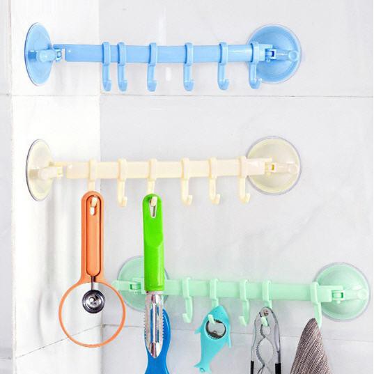 Gantungan Baju 6Kait Gantungan Handuk Tempel Kamar Mandi HangerPlastik - RANDOM-TEMPEL