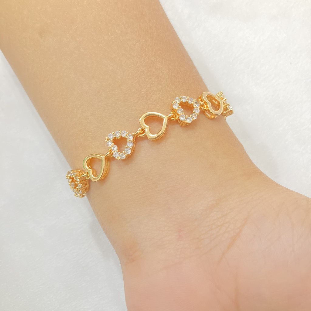 Gelang Tangan Wanita Rantai Love Perhiasan Lapis Emas Korean Style