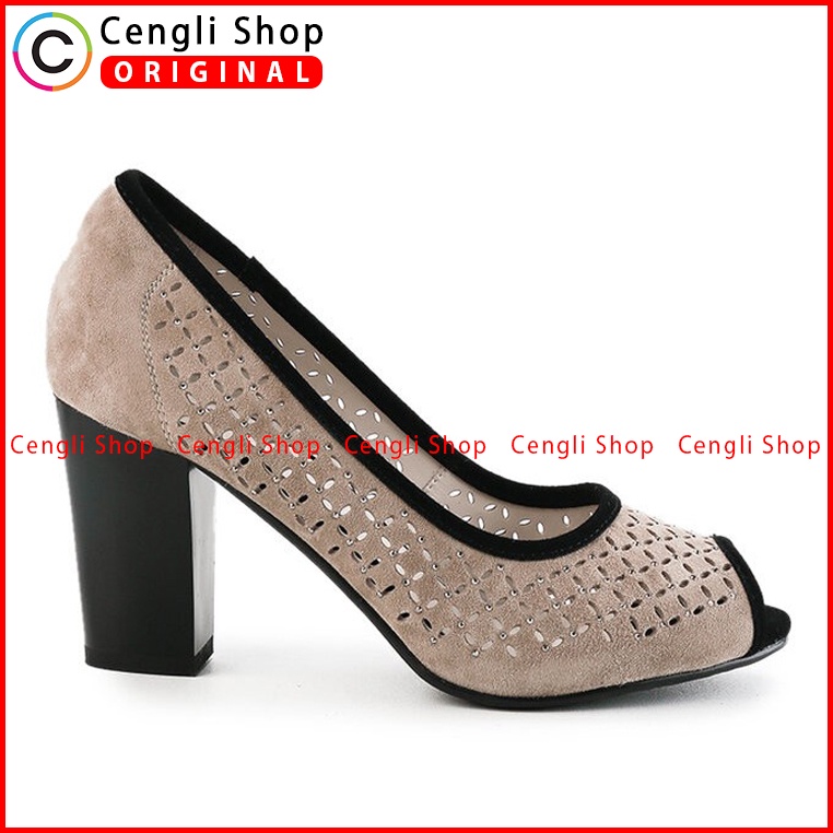 SEPATU HEEL KULIT WANITA OBERMAIN ORIGINAL HEELS BRANDED COKLAT OW24