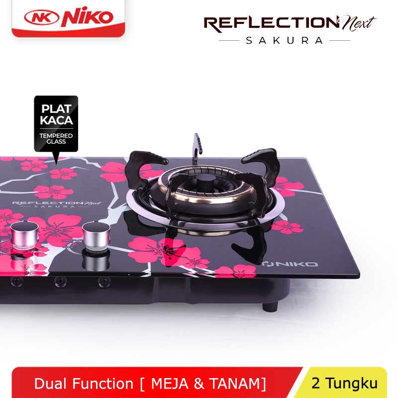 Kompor Gas kaca 2 Tungku - NIKO Reflection SAKURA [Free Selang]