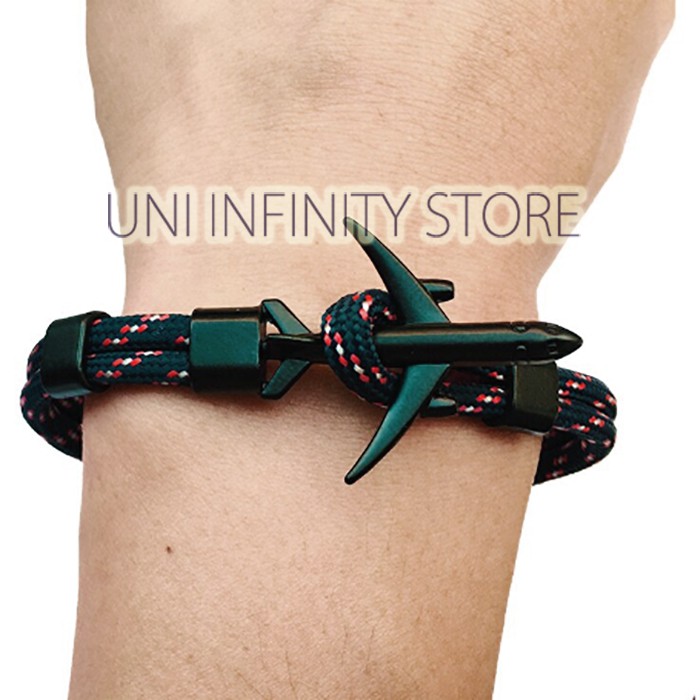 JWBR0113 Gelang Tali Anyam Lilit Pesawat Hitam Simple Pria Wanita Black Plane Paracord Rope Bracelet