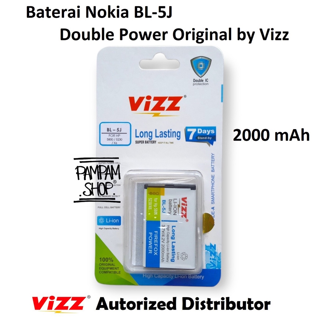 Baterai Vizz Double Power Original Nokia BL-5J BL5J Asha 200 201 302 C3 C3-00 X1-01 X6 Batre Batrai 