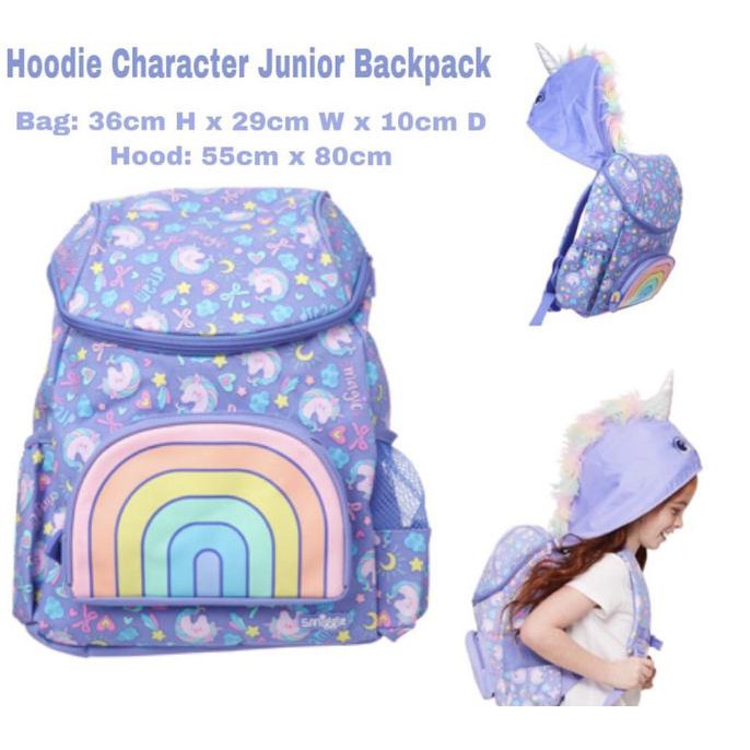 Smiggle Backpack Junior Hoodie Unicorn Ungu Tas Anak Tk Sd Original