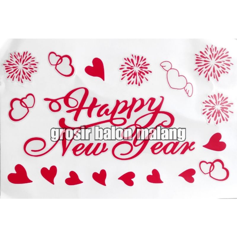 stiker sticker tempelan tulisan balon bening pvc bobo happy new year