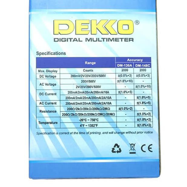 Dekko DM-148C Auto Range Digital Multitester + Thermometer