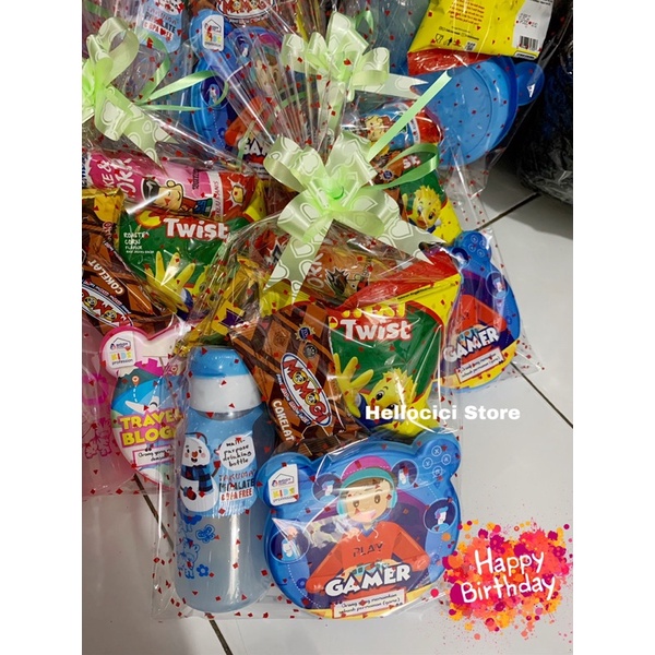 

PARCEL KEMASAN BINGKISAN SNACK + BOTOL MINUM SET LUNCH BOX ULTAH