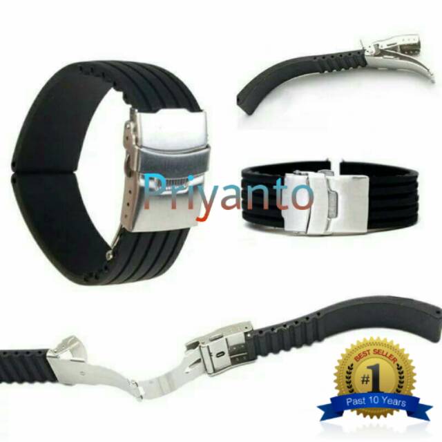 strap tali jam tangan karet 20mm 22mm 24mm model egsel salur