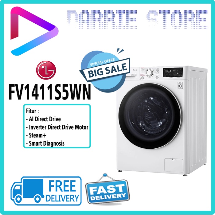 LG FV1411S5WN MESIN CUCI LG 11 KG FRONT LOADING STEAM WIFI FV1411