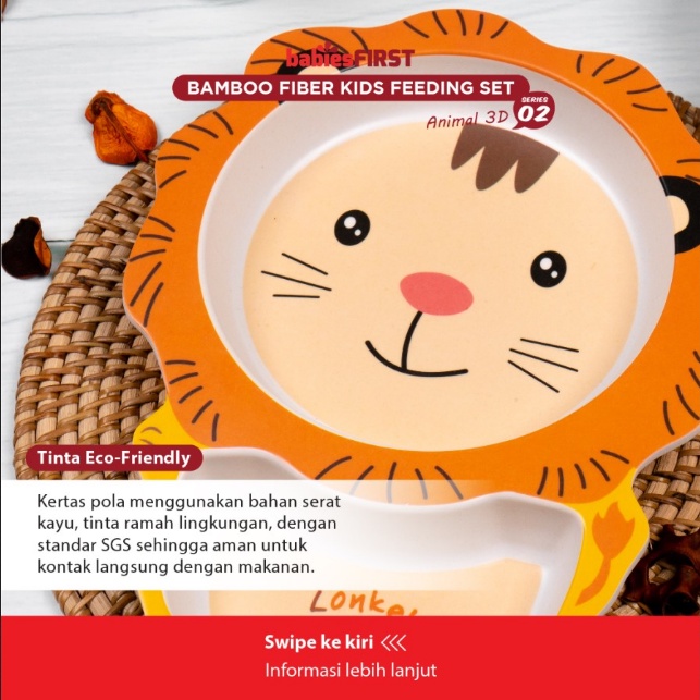 MAK293 BABIESFIRST PERLENGKAPAN MAKAN BAMBOO FIBER FEEDING SET ANIMAL 3D SERIES O2 BF505