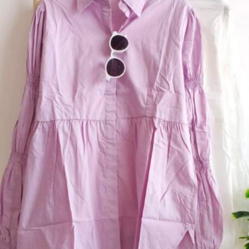 Kemeja Z4R4 MONALISA LD 100 dan LD 120 Lilac tangan balon model kerut Katun Import Rayon Twill