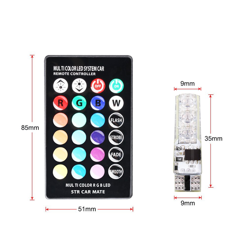 Lampu Senja LED Multi Color T10 5050 SMD RGB 2 Pcs 16 Warna Mobil Motor Include Remote Dan Baterai
