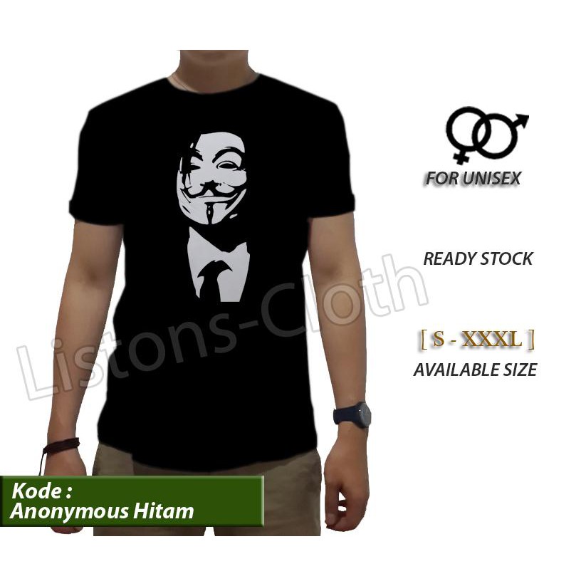 Kaos distro anonymous hacker hitam tshirt pria baju cowok pakaian