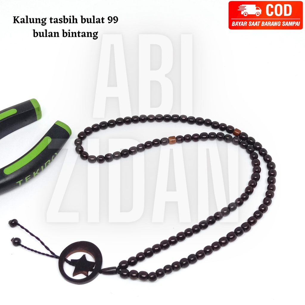 kalung tasbih kaokah kokkah kaukah asli original model bulat isi 99 butir bulan bintang