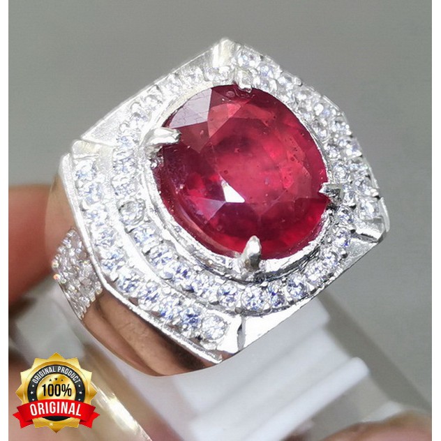 Batu Permata Asli Ruby Afrika Bagus Ring Perak