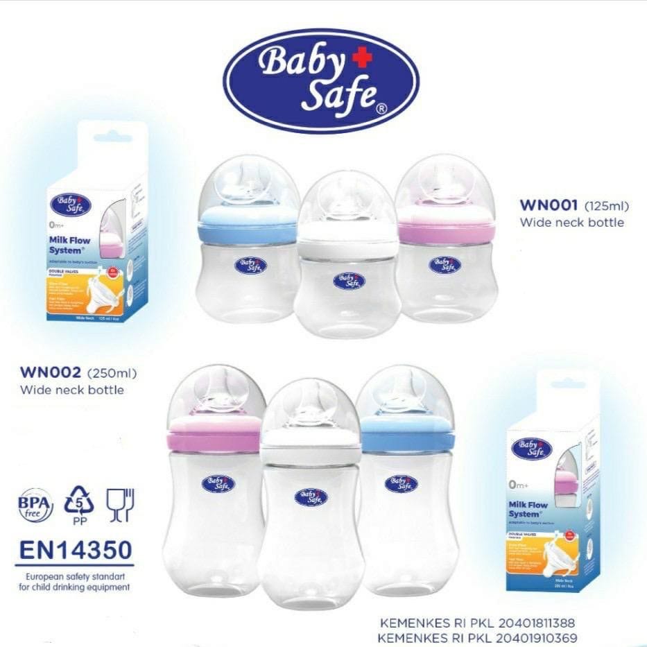 Baby Safe WN002 Wide Neck Bottle 250ml&amp;125ml Botol Susu Anak Bayi