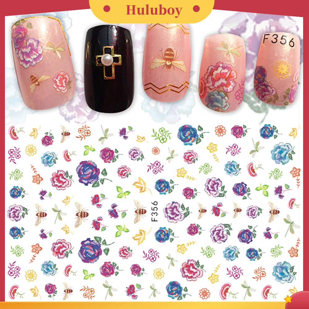 Huluboy Huluboy♡ Stiker Kuku Motif Bunga Multi Pola Untuk Dekorasi Manicure Wanita