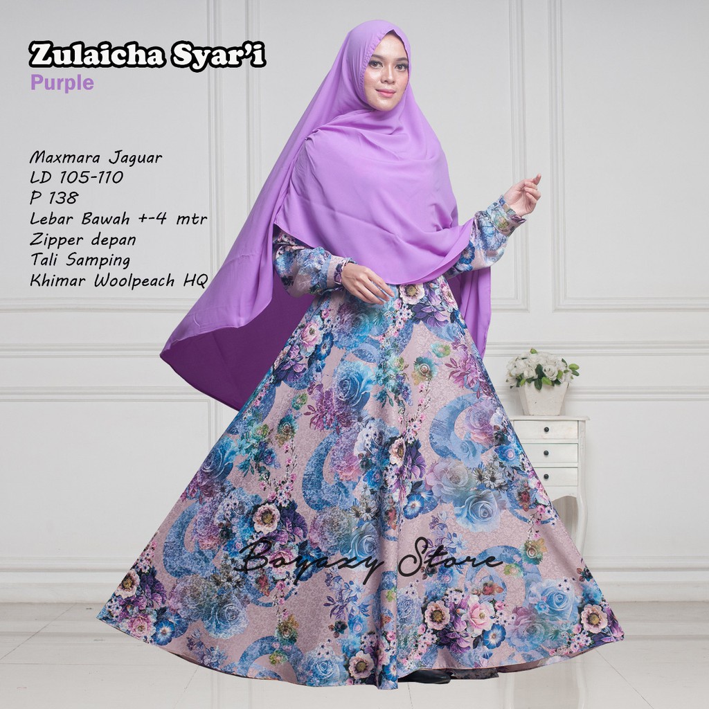 GAMIS ZULAICHA SYARI JUMBO MAXMARA JAGUAR PREMIUM LEBAR BAWAH 4METER BUSUI KHIMAR