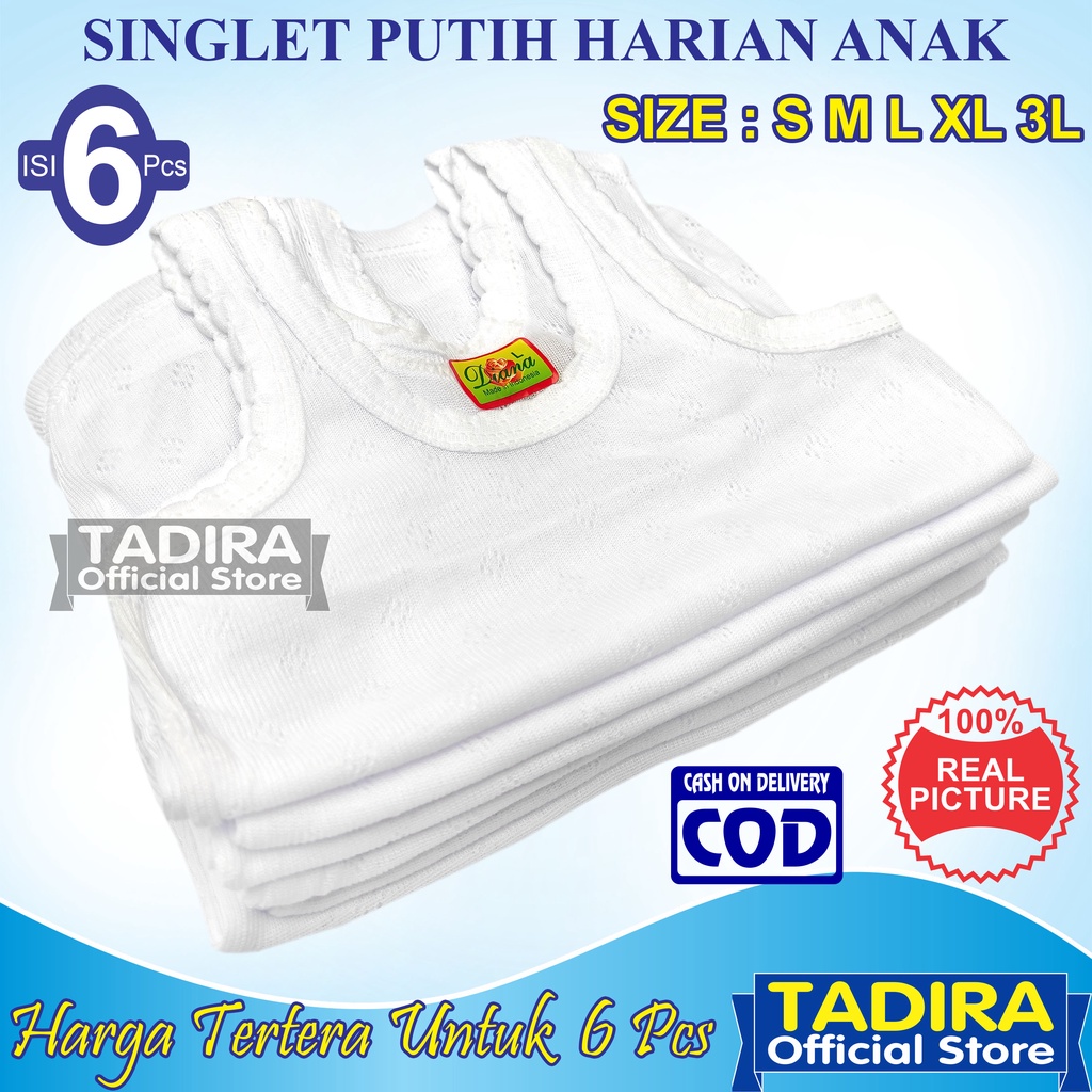 6 Pcs Singlet Anak Kaos Dalam Anak Laki-Laki Dan Perempuan Pakaian Dalam Khusus Putih TADIRA Store