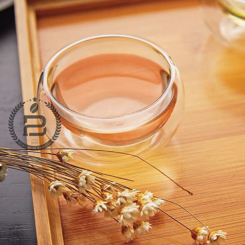 Gelas double wall 50ml cangkir teh cantik kecil kaca unik glass