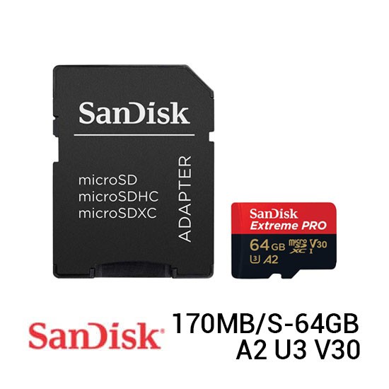 Sandisk extreme pro microsd 64GB 170 MB/S A2 for drone - action cam