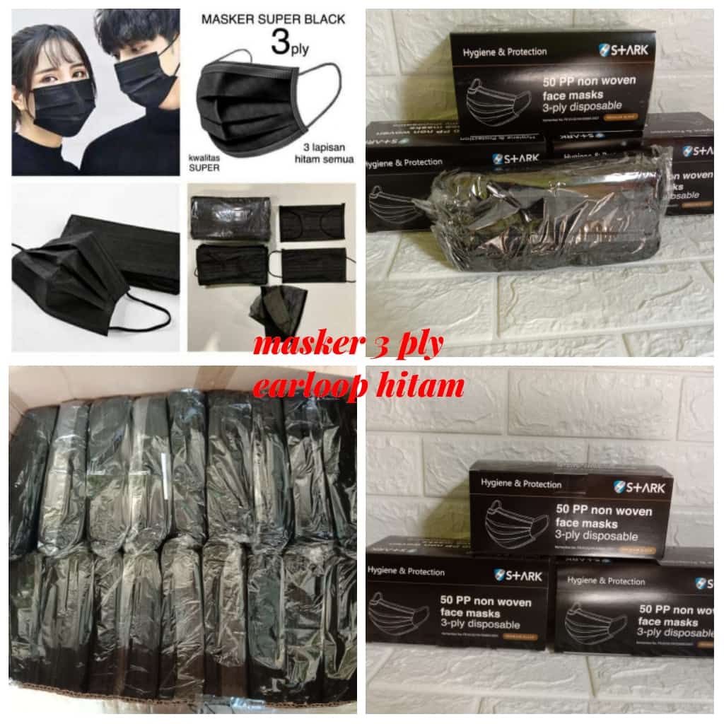 MASKER 3 PLY HITAM / MASKER NON MEDIS MASKER BERSERTIFIKAT / MASKER NON HIJAB