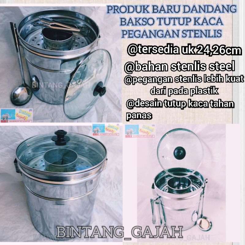 promo produk baru dandang bakso tutup kaca pegangan stenlis