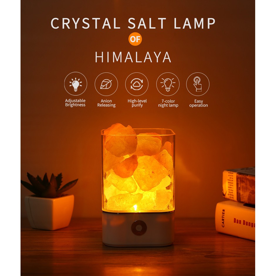 Lampu Tidur Unik LED Crystal Salt Lamp of Himalaya Lava Lamp - Hitam