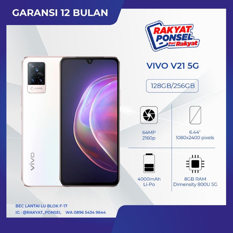 Vivo V21 5G Ram 12/128Gb New Garansi Resmi Vivo 1 Tahun