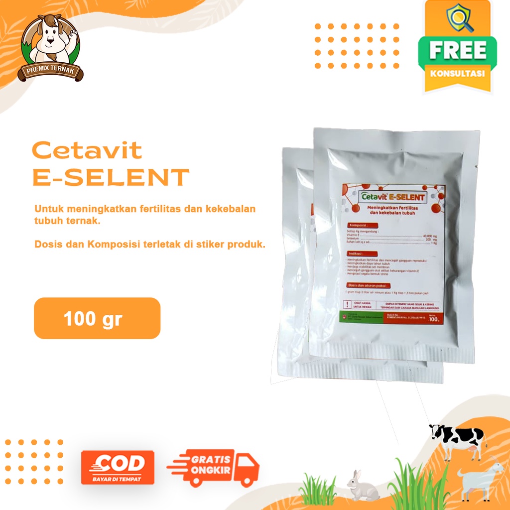 Cetavit E-Selent Vitamin E selenium 100gr - Meningkatkan Fertilitas &amp; Kekebalan Tubuh Ternak