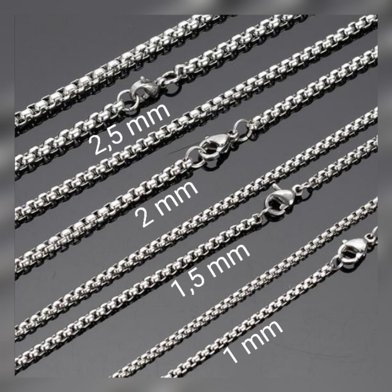 (60cm)Kalung Pria Wanita Real Titanium Anti Karat Kotak Warna Silver Gold Black - Italy