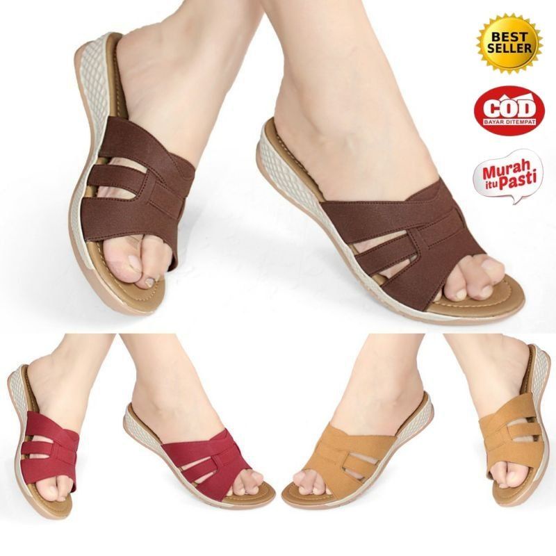 Sandal Sendal Wanita Slip on Slop / Selop Cewek Casual JPL07 / Sandal Wedges Wanita Murah